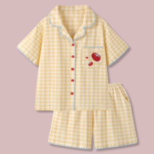 new cool cotton pajamas women's summer home service suit with chest pad plaid