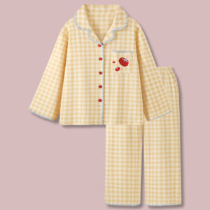 sweet cotton pajamas women's spring, autumn and winter new student home service suit with chest pad plaid