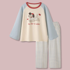 fashion cartoon plaid couple pajamas