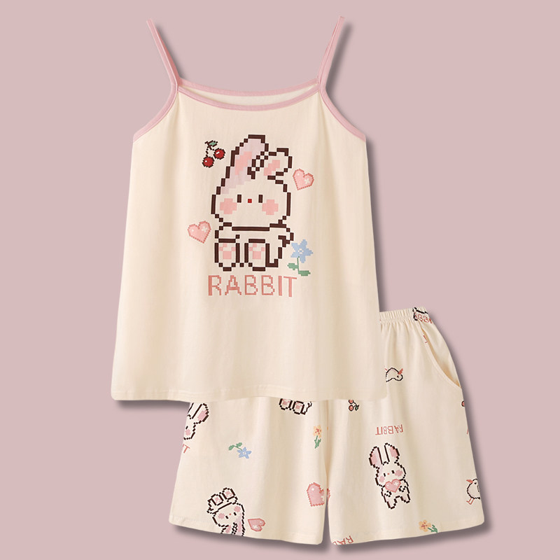 cute rabbit cool cotton pajamas ladies 2026 new summer suspender home service suit cute rabbit cool cotton pajamas ladies 2026 new summer suspender home service suit