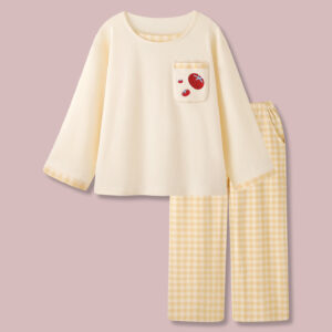 plaid cotton pajamas women's spring and autumn and winter new long sleeves can be worn outside the home service suit.