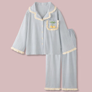 japanese simple plaid cotton couple pajamas women spring and autumn long sleeved pajamas men's home clothes