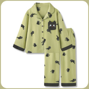 cotton pajamas ladies 2026 new spring and autumn cartoon cat long sleeved home service two piece suit