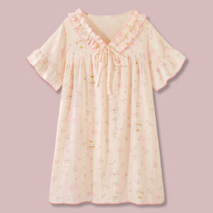 Home japanese sweet cotton gauze pajamas women's summer short sleeved nightdress can be worn outside the home clothes.
