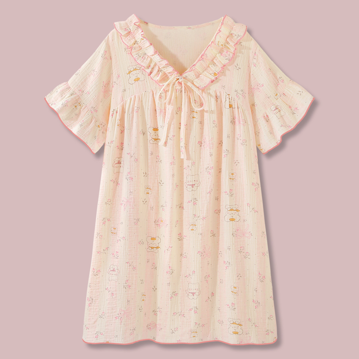 japanese sweet cotton gauze pajamas women's summer short sleeved nightdress can be worn outside the home clothes. japanese sweet cotton gauze pajamas women's summer short sleeved nightdress can be worn outside the home clothes.