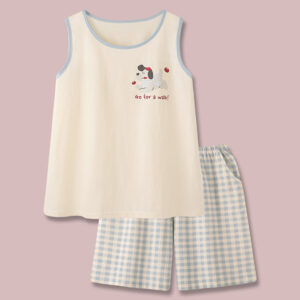 cartoon couple cool cotton pajamas women's summer men's thin vest home service suit
