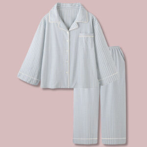 japanese simple plaid cotton couple pajamas women spring and autumn long sleeved pajamas men's home clothes
